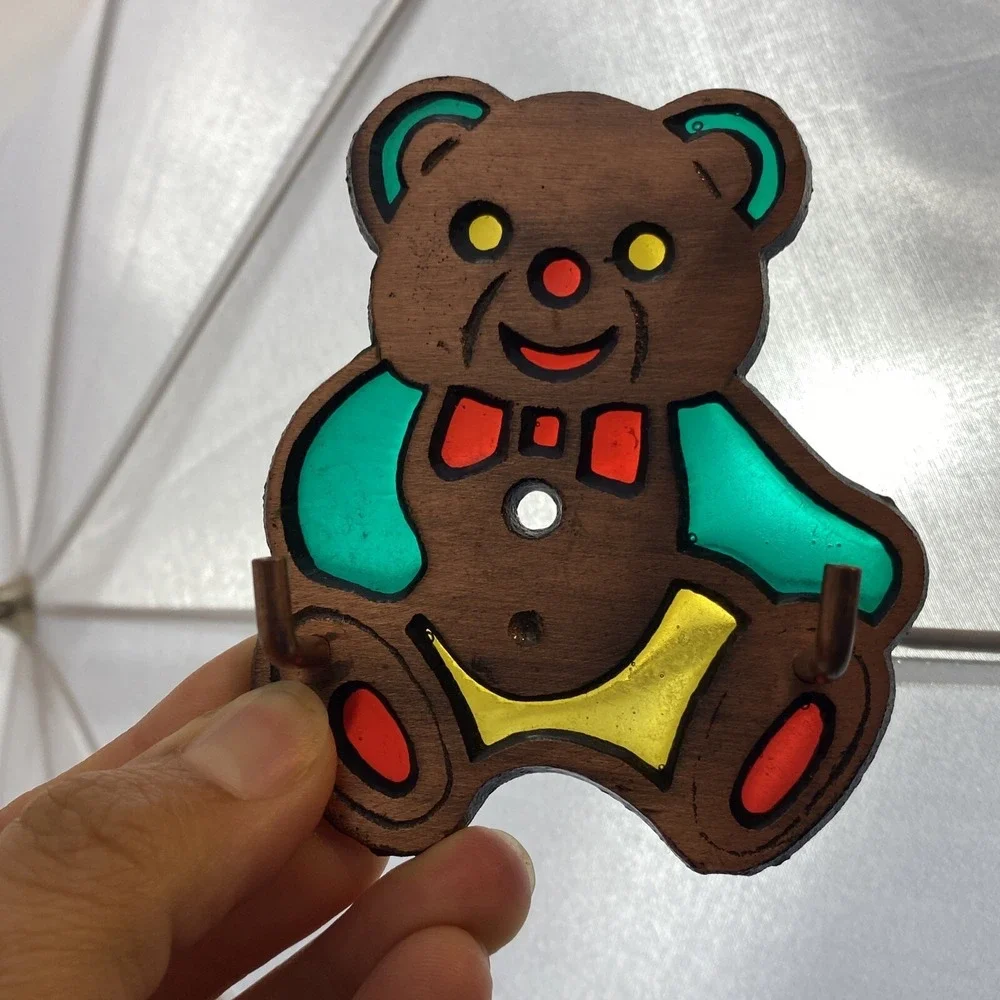 Vintage Taiwan Key Holder Teddy Bear Stained Glass